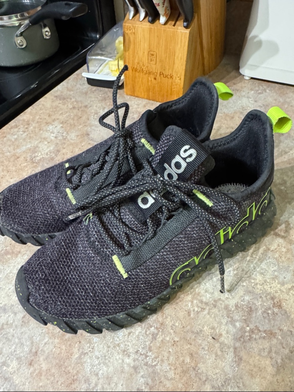 adidas Kids Black Sneakers with Neon Green Accents